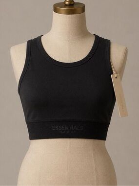 Essentials Black Ribbed Sports Bra Crop